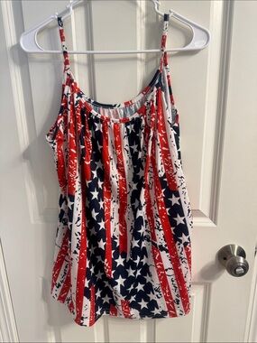 Patriotic Stars & Stripes Sleeveless Tank Top - Red, White & Blue